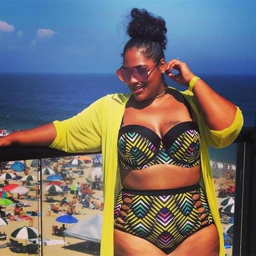 2020 new Feipo European and American split high waisted bikini hard pack gathered plus size swimwear and fattening swimwear