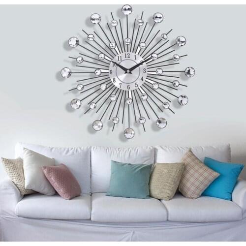 33 cm old metal crystal wall clock luxury diamond 3d large modern wall clock design node home decor