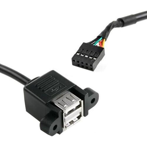 50cm Dual USB 2.0 A female panel mount - 10P 0.1" header motherboard cable