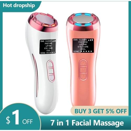 7 in 1 EMS LED Photon Therapy Sonic Vibration Wrinkle Remover Hot Cool Treatment Anti Aging Skin Cleansing Rejuvenation Machine