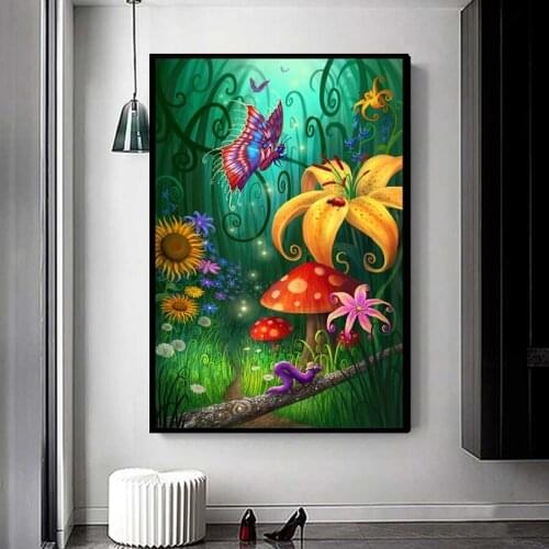 New hot soft canvas diamond painting cartoon mushroom house 5d DIY diamond embroidery butterfly flower mosaic home decoration