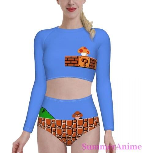 Bikinis Retro Game sexy 2021 Women Long Sleeve Swimsuit high Waist Swimwear 80s Video Game Beach wear