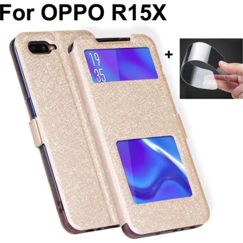 6.4" Open window capas For OPPO R15X Case Cover Luxury PU Leather Flip Cover For OPPO R15 X shell OPPOR15X coque battery fundas