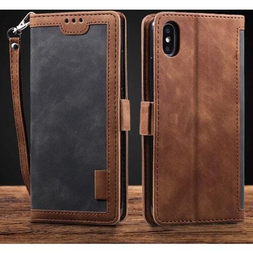 Retro Leather Purse Case For iPhone 11 Pro X XR XS MAX 8 7 6 6S Plus Contrast Color Flip Magnetic Card Holder Wallet Cover Capa