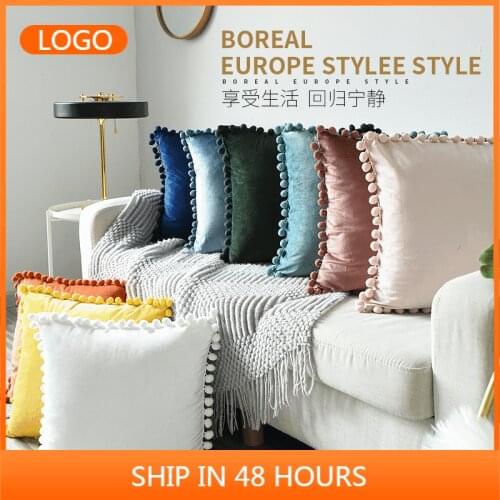 Home Fabric Velvet Sofa Pillow Furry Ball Lace Plush Pillowcase Home Decor Decorative Pillows fall pillow case pillow boho