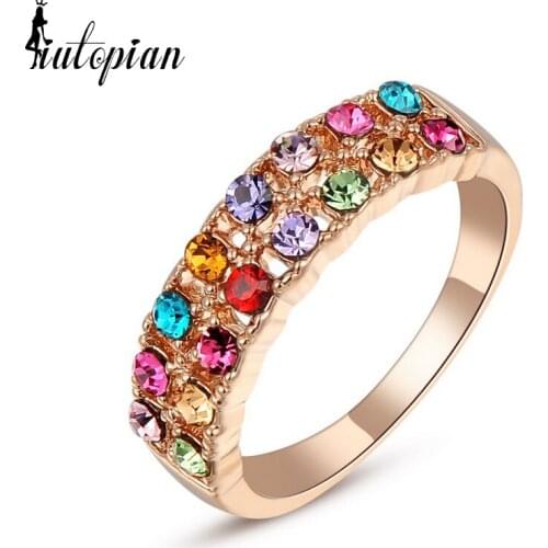 Iutopian Brand Rose 18KGP Genuine Austria Crystal Ring With Austrian Crystal Stellux Dont Lose Color #RG95126
