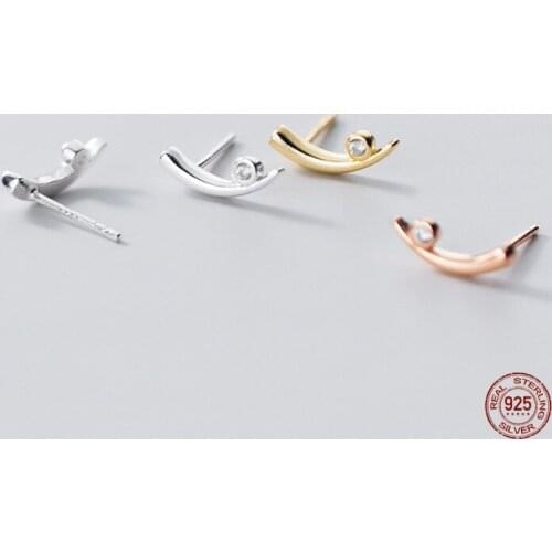 LKO 925 Sterling Silver Stud Earrings Zircon Simple Arc Design Crescent Moon Earrings For Fashion Women Party Jewelry Ornaments
