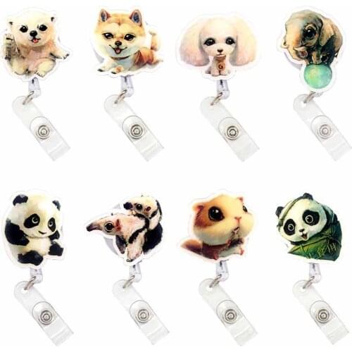 Cute Panda & Elephant Acrylic Retractable Badge Reel Nurse Doctor Student Exhibition ID Card Clips Badge Holder Stationery
