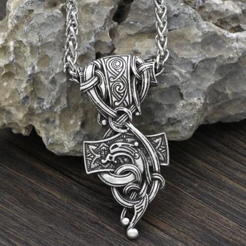 Men Vantage Thors Hammer Mjolnir Pendant Mammen Style Viking Pendant Necklace Jewelry Scandinavian Gift Jewelry with Gift Bag