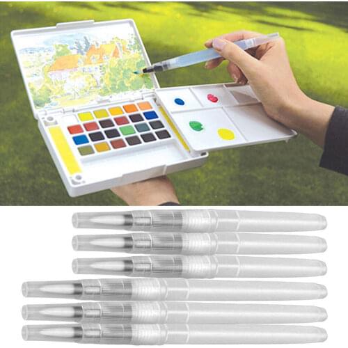 6 PCS Water Coloring Brush Pen Set Water Soluble Pen Brush Paintbrush with 3 Different Tip Size for Art Students Artist Supplies