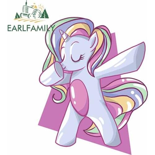 EARLFAMILY 13cm x 10.3cm for Rainbow Unicorn Car Sticker Waterproof Anime Surfboard Decal Motorcycle Windshield Cartoon Graphics