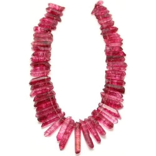 Approx 55pcs,Wine Red Crystal Quartz Spike Sticks Beads,Full Strand,Top Drilled Graduated Point Beads Pendant Necklace