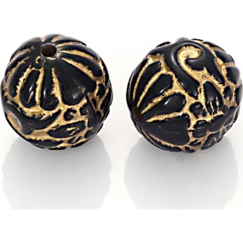 Wholesale 13x14MM Antique Style Design Beads Acrylic Round Beads Flower Pattern With Gold Lined For Diy Jewelry Making