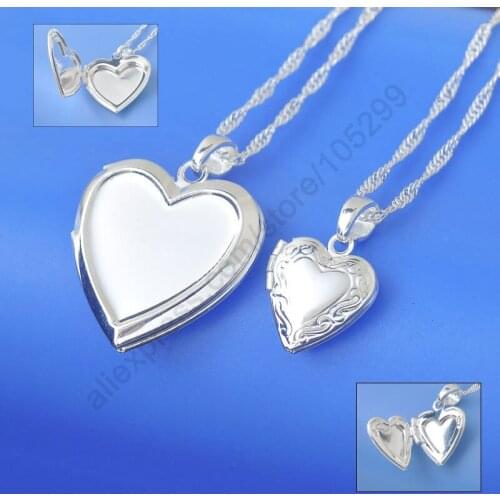 Wholesale Necklace Real Pure 925 Sterling Silver Jewelry Case Frame Small Heart & Big Heart Pendant Necklaces