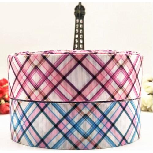 Hyfsy 10094 38mm Checked ribbon 10 yards DIY gift wrapping headwear handmade materials Grosgrain ribbons Pink/blue