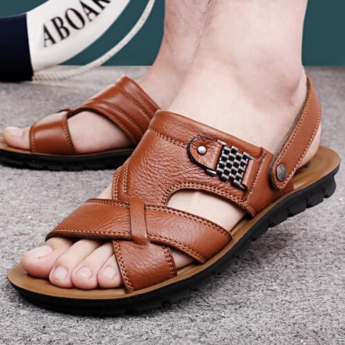 Plus Size Men Sandals Summer Genuine Leather Classic Men Shoes Slippers Soft Summer Sandals Men Comfortable Walking Footwears