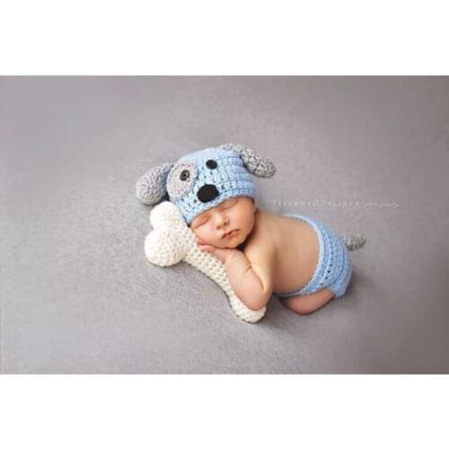 Puppy Blue Suit Bones Handmade Woolen Yarn Newborn Baby Suit Puppy Beige Hundred Days Photography Suit