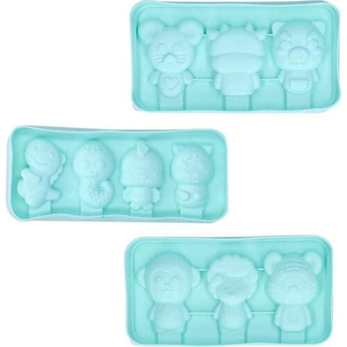 Silicone Ice Cream Mold DIY Animal Shape Model Ice Cream Molds With Lid and Stick