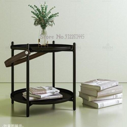Modern light luxury coffee table, flower table, small apartment living room and bedroom, simple wrought iron round sofa side tab