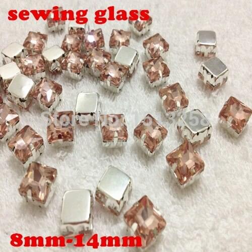 Light Peach Color Sew On Crystal Princess Square Fancy Stones With Claw Setting 8mm 10mm 12mm 14mm For Jewelry,Dress