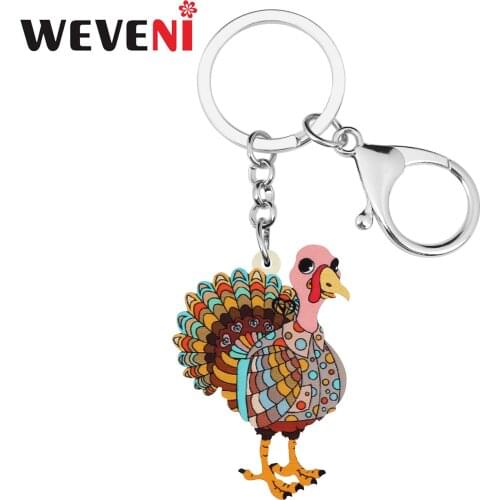 WEVENI Acrylic Thanksgiving Floral Turkey Chicken Keychains Ring Fashion Purse Bag Car Key Chain Charm Jewelry For Women Girls