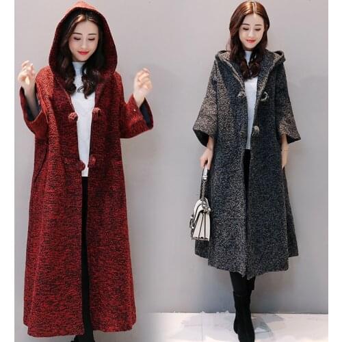 Middle age clothing Ladies coat Winter clothing New Plus size women loose hooded trench coat Thicken long cardigan woolen coats