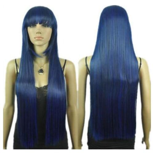 Shun Dark Blue Extra Long Straight Fancy-Dress Party Cap Full Hair Cosplay Anime Wig Ladies Heat Resistant Synthetic hair Wigs