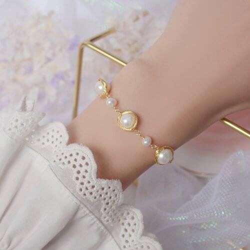 14k Real Gold Vintage Hand-wound Baroque Natural Freshwater Pearl Temperament Light Luxury Literary Bracelet for Women
