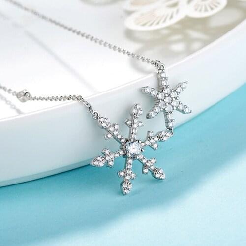 Authentic 925 Sterling Silver Snowflake Charm Necklace Ladies Silver Nature Lucky Flower Jewelry Pendant link Charm