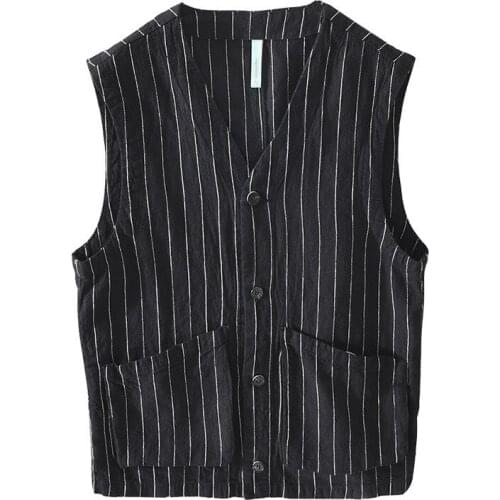 Mens Cotton And Linen Striped Vest, Casual Thin Waistcoat