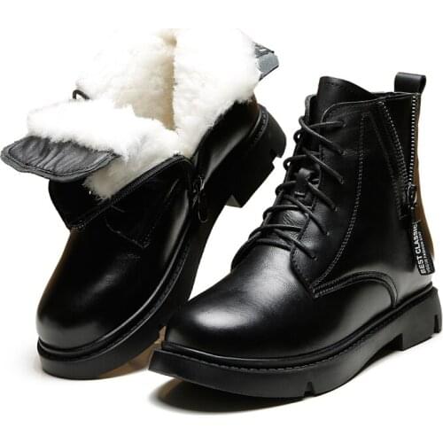 ZXRYXGS High Quality Full Cowhide One Fur Wool Warm Boots Winter Snow Boots Low Heel Best Classic Knight Boots Women Boots Black