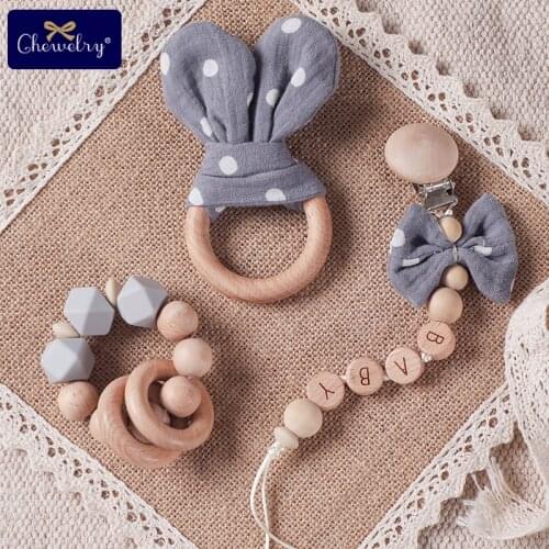 1pc Baby Teether Handmade Pacifier Chain Pendant Cloth Plush Toys Soother Nipples Holder Cotton Bow Baby Accessories Newborn Toy