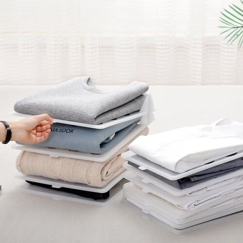 10Pc/Set Quick Stacking Clothes Storage Holders Simple Clothing Wardrobe Finishing Racks Shirt T-shirts Organizer Board Artifact