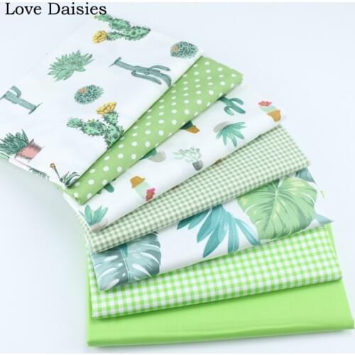 100% cotton twill cloth GREEN cartoon cactus dots check solid fabrics for DIY bedding cushion apparel patchwork handwork decor