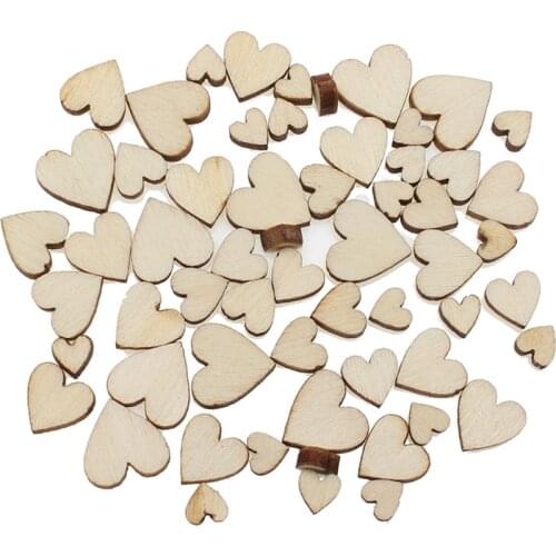100pcs Mixed Woody Heart Wooden Craft Embellishments MDF Wooden Cutout Flatback Scrapbooking for Cardmaking Wedding Decoration