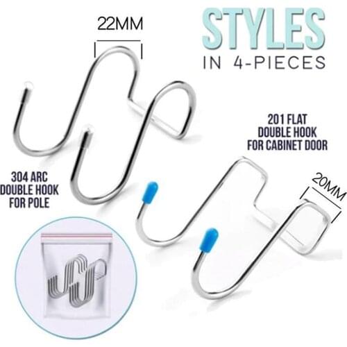 4Pcs S Shape Over The Door Double Hook Dual Cabinet Closet Hanging Hook for Home Bathroom Kitchen Cabinet Door