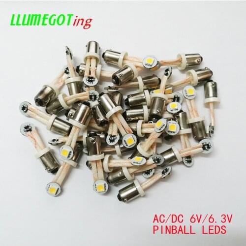 50pcs BA9S T4W #44 #47 Base with Flexible Wire Various Color Non polarity AC DC 6V 6.3V Pinball Game Machine Led Bulbs