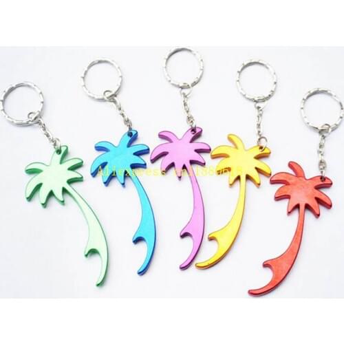 500pcs/lot Fast shipping Wholesale Palm Tree Metal Bottle Opener Keyring Key Chain Key Ring Random Color