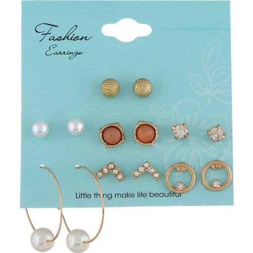 7 Pairs/Set Fashion Simulated Pearl Earrings Set Women Bijoux Metal Ball Round Circle Wedding Stud Earring Statement Jewelry