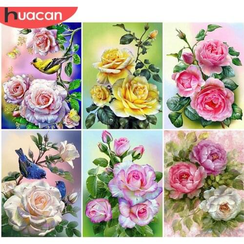 HUACAN 5D Diamond Painting Flower DIY Diamond Embroidery Peony Full Square Round Mosaic Rhinestone Cross Stitch Wall Art