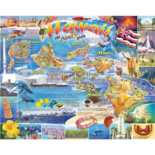 5D Diy Diamond Painting Hawaii Maps Americana Landscape Embroidery Cross Stitch Full Diamond Mosaic Home Decor Gift Needlework