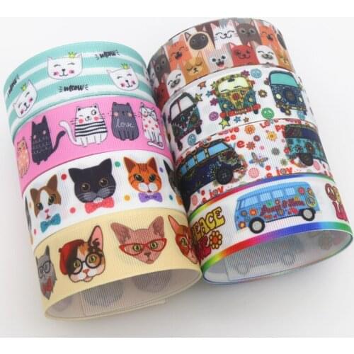DHK 7/8''5yards Cat Cars Printed Grosgrain Ribbon Accessory Hairbow Headwear Decoration DIY Wholesale OEM C1881