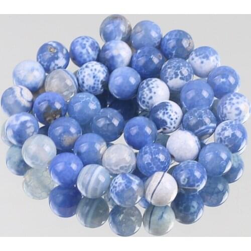 Natural Stone Blue Cracked Fire Agates Onyx Round Loose Spacer Beads For Jewelry Making 6/8/10MM Diy Necklace Bracelet 15"Inch