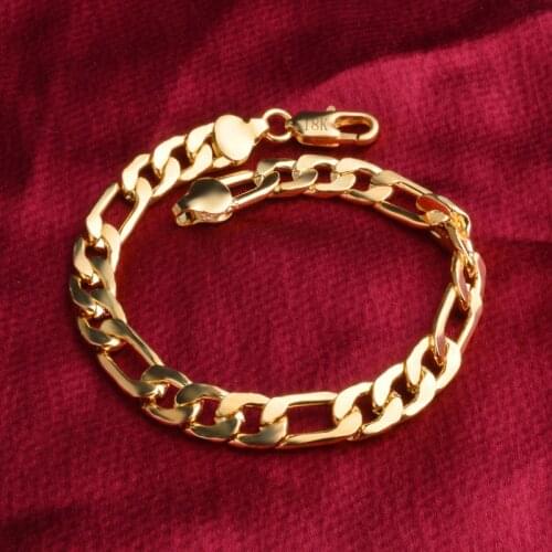 2020 NEW 18 K Pure Gold Color bracelet chain 8MM 21cm bracelets figaro chain for Men male arm chain Pulseiras de Ouro