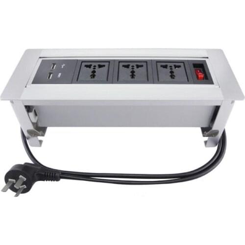 Electric Flipping Socket Office Power Strip 3 Universal outlets + 2 USB Charger+ Switch Manual Rotation 90 degree Desktop Socket