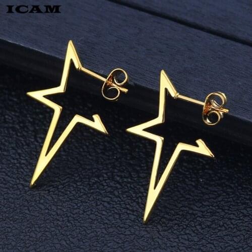 ICAM Star Earrings Punk Stud Earring Rose Gold Color Earings Stainless Steel Earrings For Women Jewelry Wholesale Oorbellen