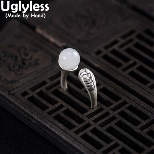 Uglyless Natural Jade Ball Rings for Women Gemstones Thai Silver Rings 100% Real 925 Sterling Silver Vintage Jewelry Gems Bijoux