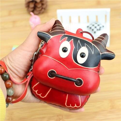 Genuine leather calf coin purse cowhide cartoon card bag personalized key bag coin bag creative animal clutch bag children hand