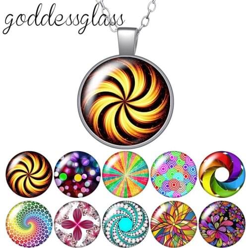Colorful Rotating Patterns Flowers style Dome Photo Glass glass cabochon silver plated/Crystal pendant necklace jewelry Gift