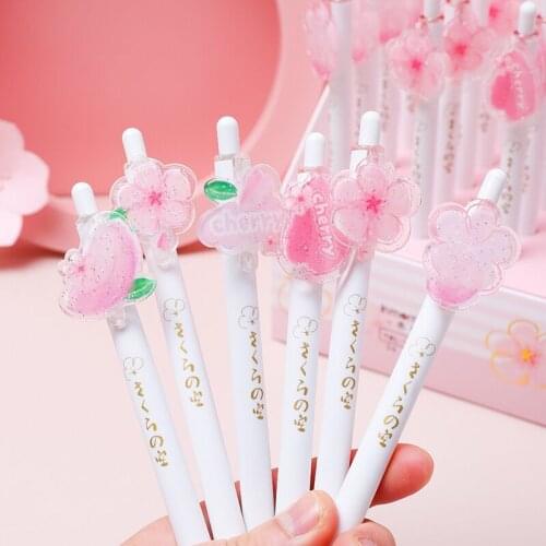 MINKYS New Arrival 1PC Kawaii Sakura Flower Black Ink Gel Pen Graffiti Writing Pens Kids Gift School Stationery